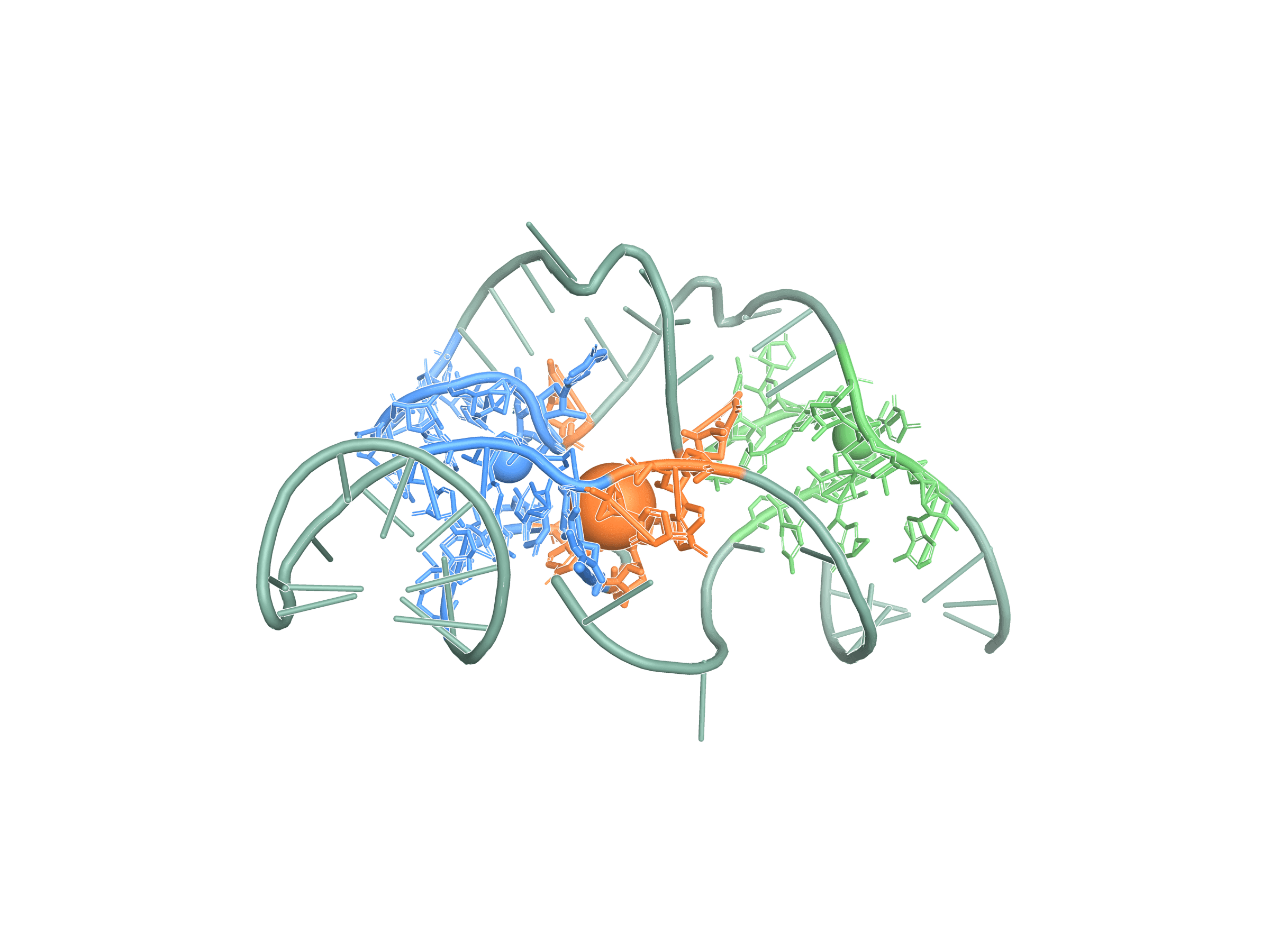 TPP riboswitch predicted structure with top-3 candidate pockets highlighted