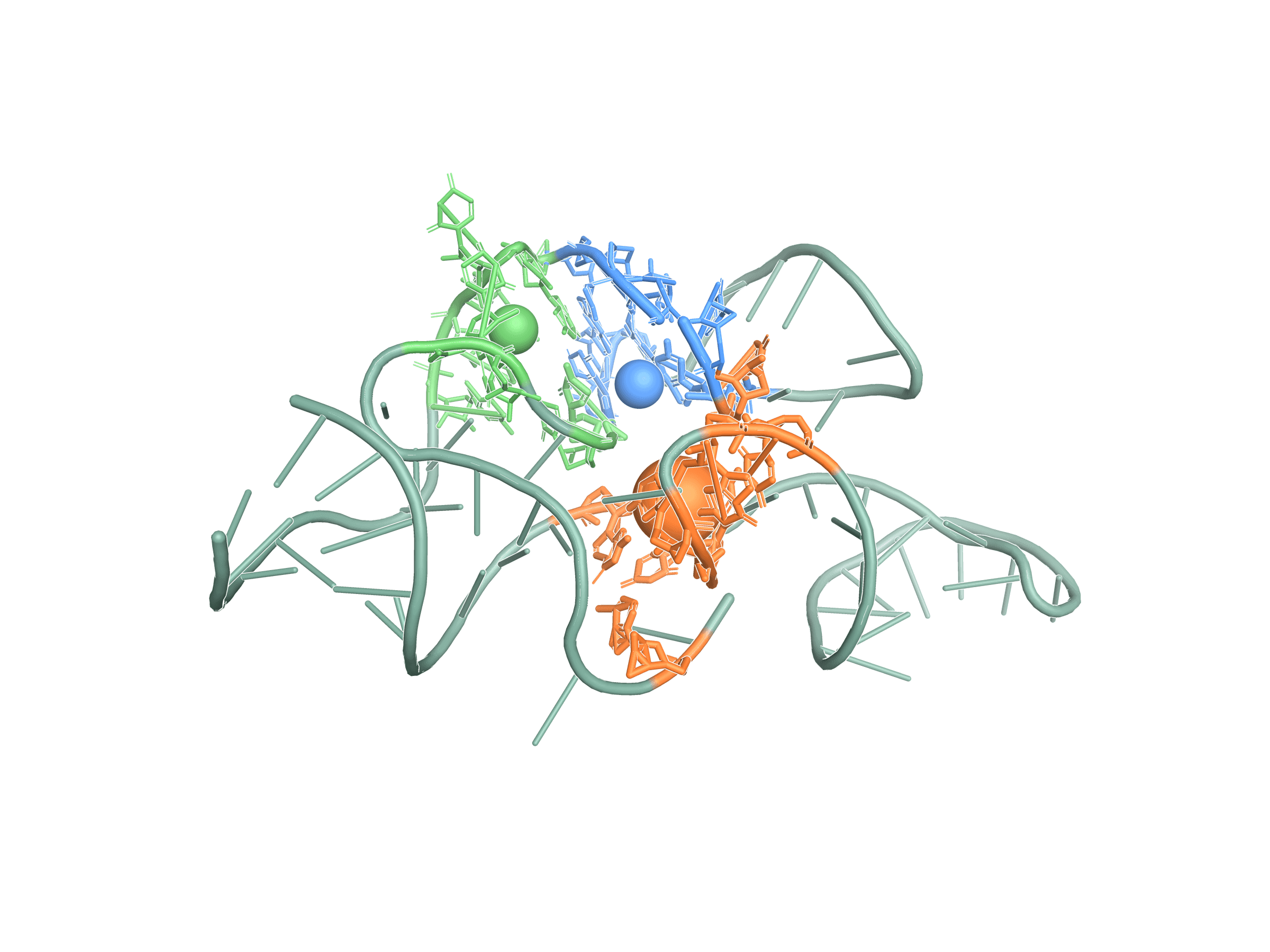 thi-box TPP riboswitch predicted structure with top-3 candidate pockets highlighted