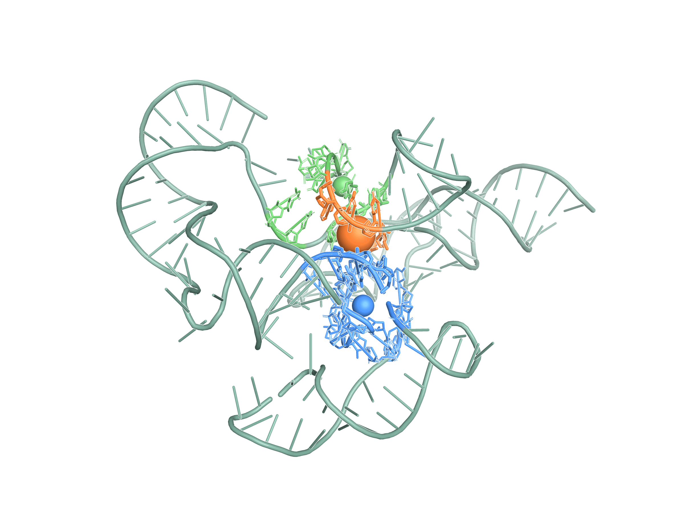 B12 riboswitch predicted structure with top-3 candidate pockets highlighted