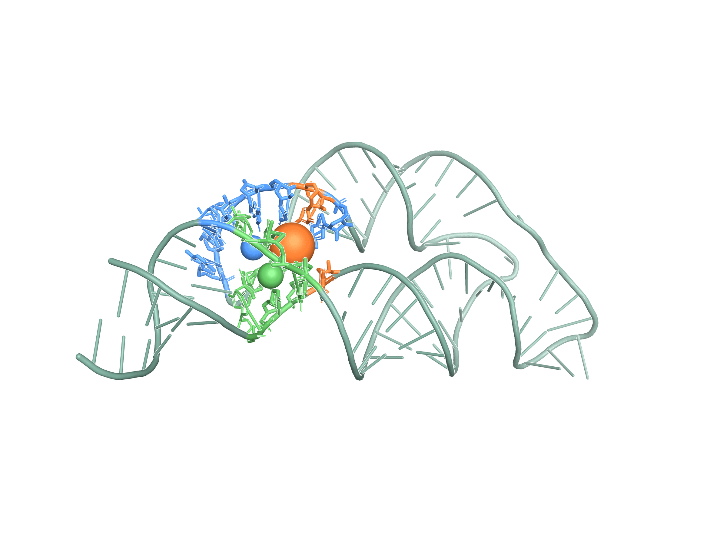 THF riboswitch predicted structure with top-3 candidate pockets highlighted