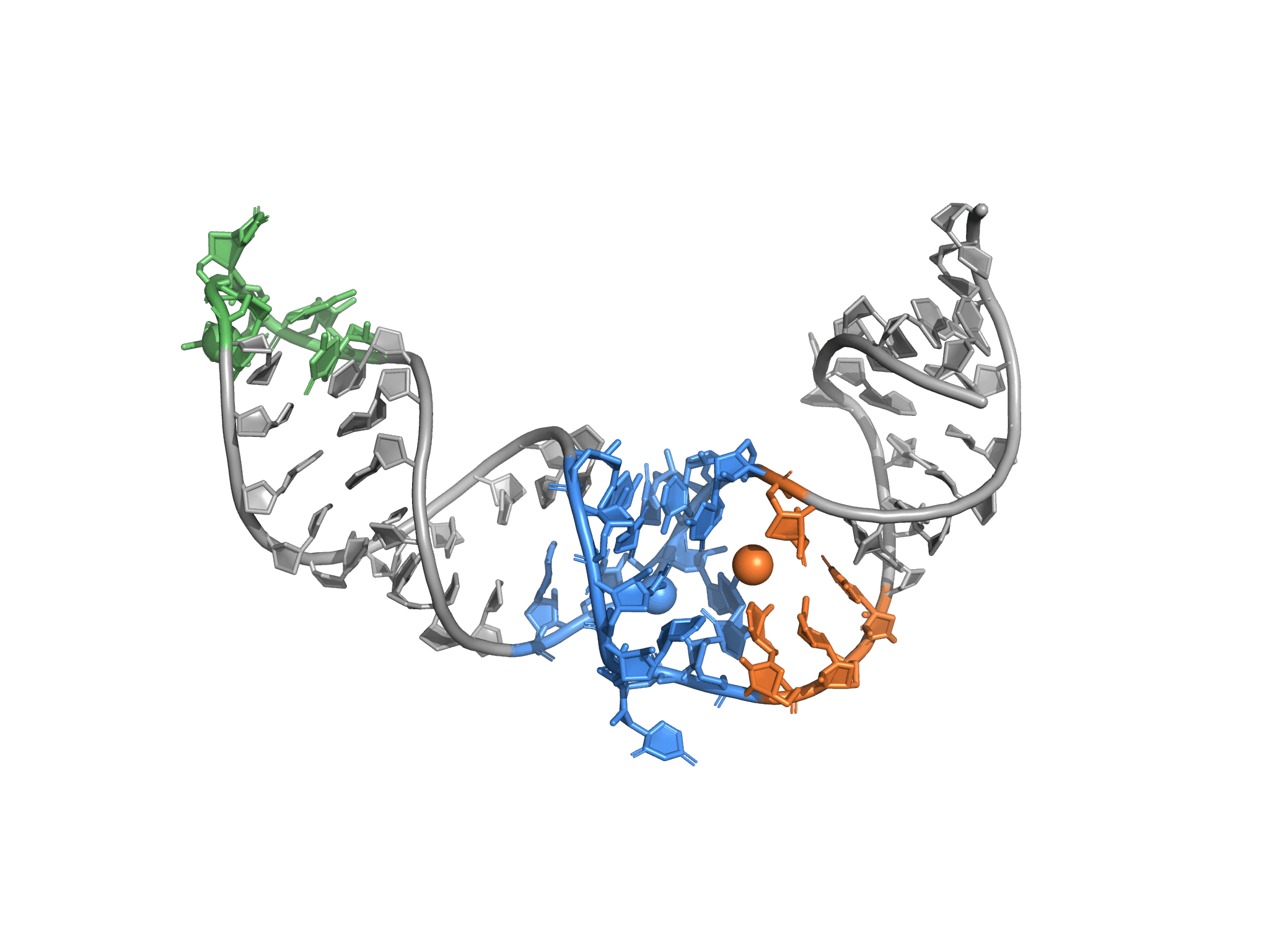 HCV IRES domain IIa predicted structure with top-3 candidate pockets highlighted
